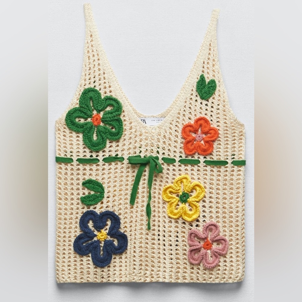 Zara floral crochet knit top